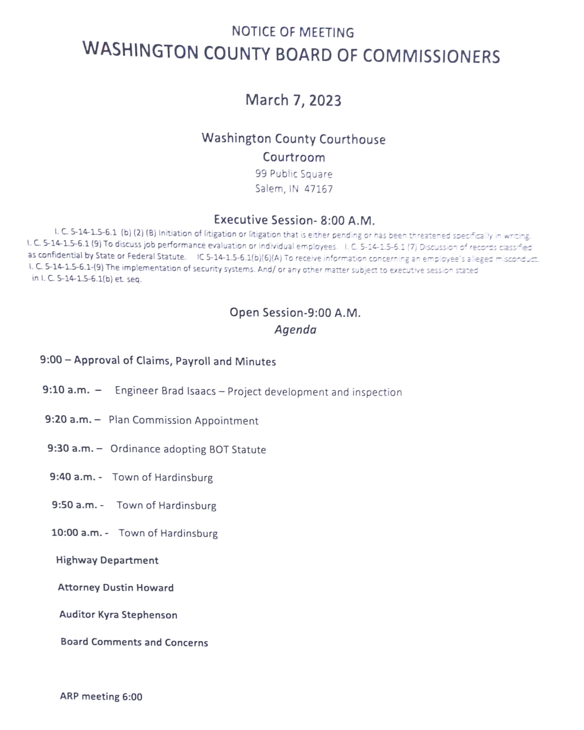 Washington County Commissioners March 7, 2023