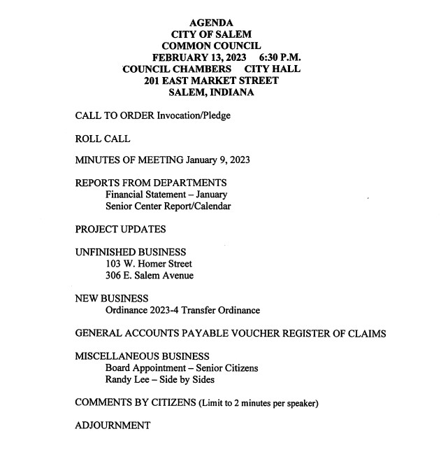 Salem Common Council 13 Feb 2023