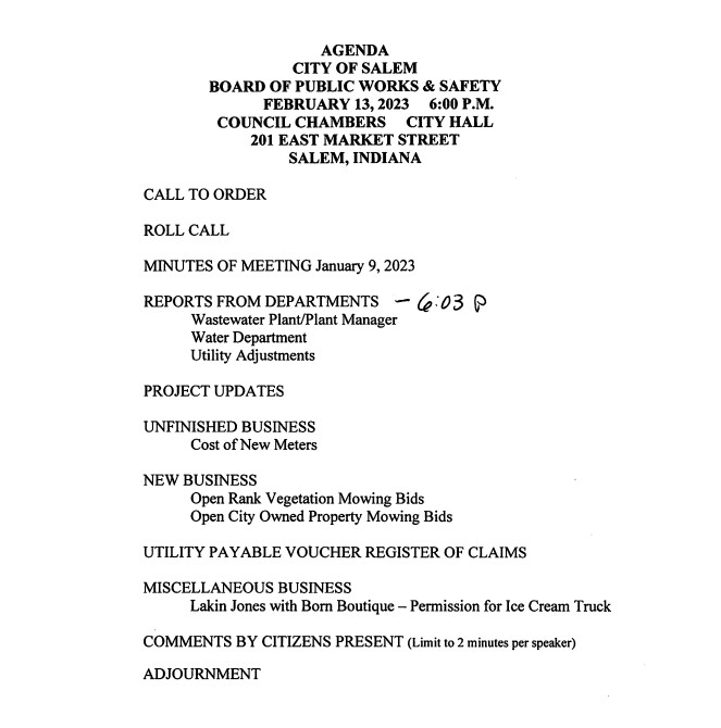 Salem Board of Public Works 13 Feb 2023